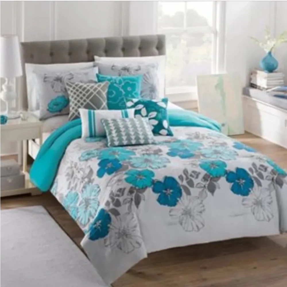 Y2k KS Studio CLARA King 1 piece Only Duvet Quilt Only Teal Gray Aqua Floral New